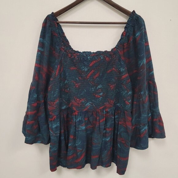 Terra & Sky Womens Peasant Babydoll Top Size 2X Boho Smocked Artsy Romantic - Picture 1 of 11